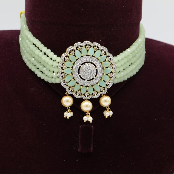 Pacific opal Beaded Multi-strand Choker Set with Matching-earrings - Picture 2 of 3